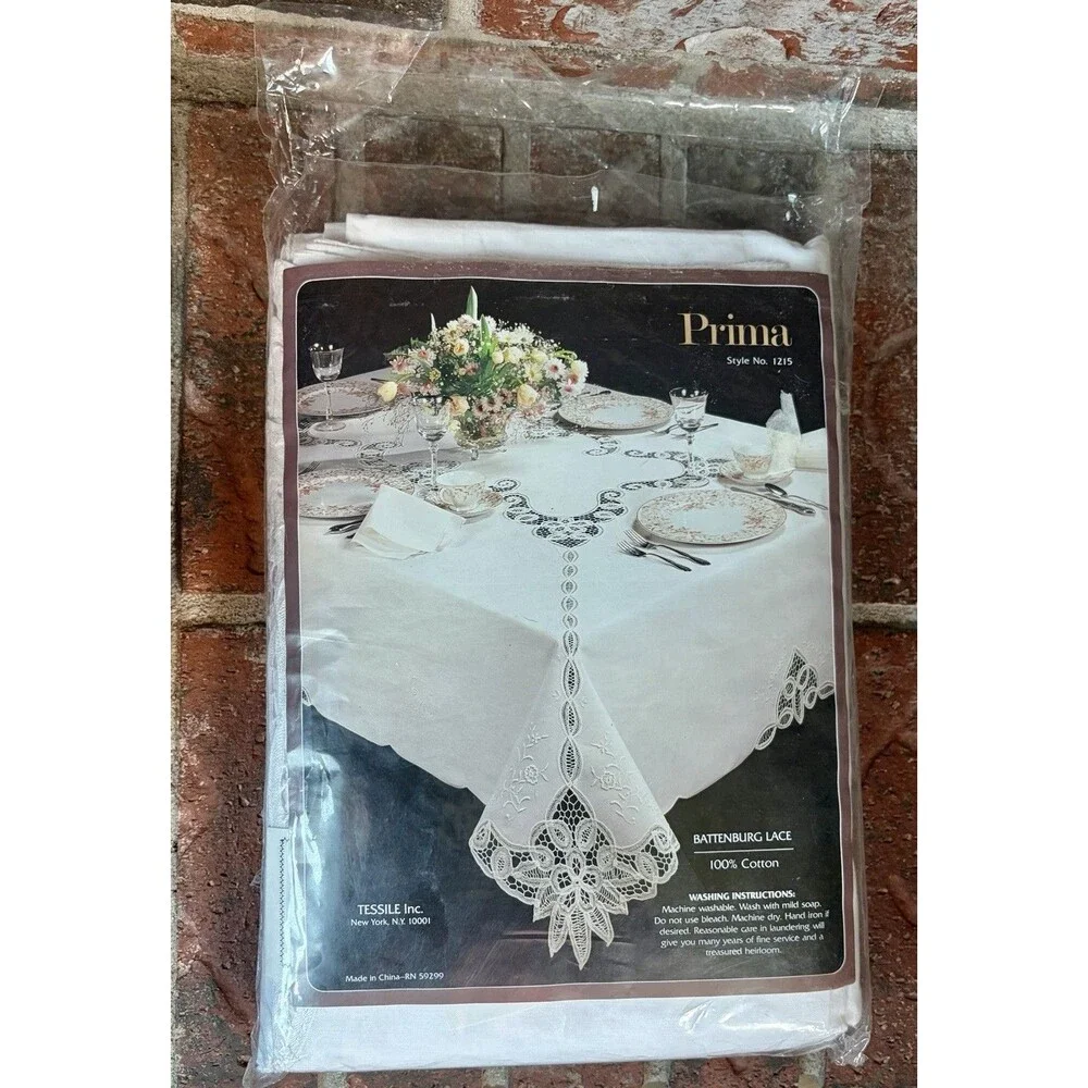 Battenburg Lace Tablecloth Oblong White 100% Cotton 66